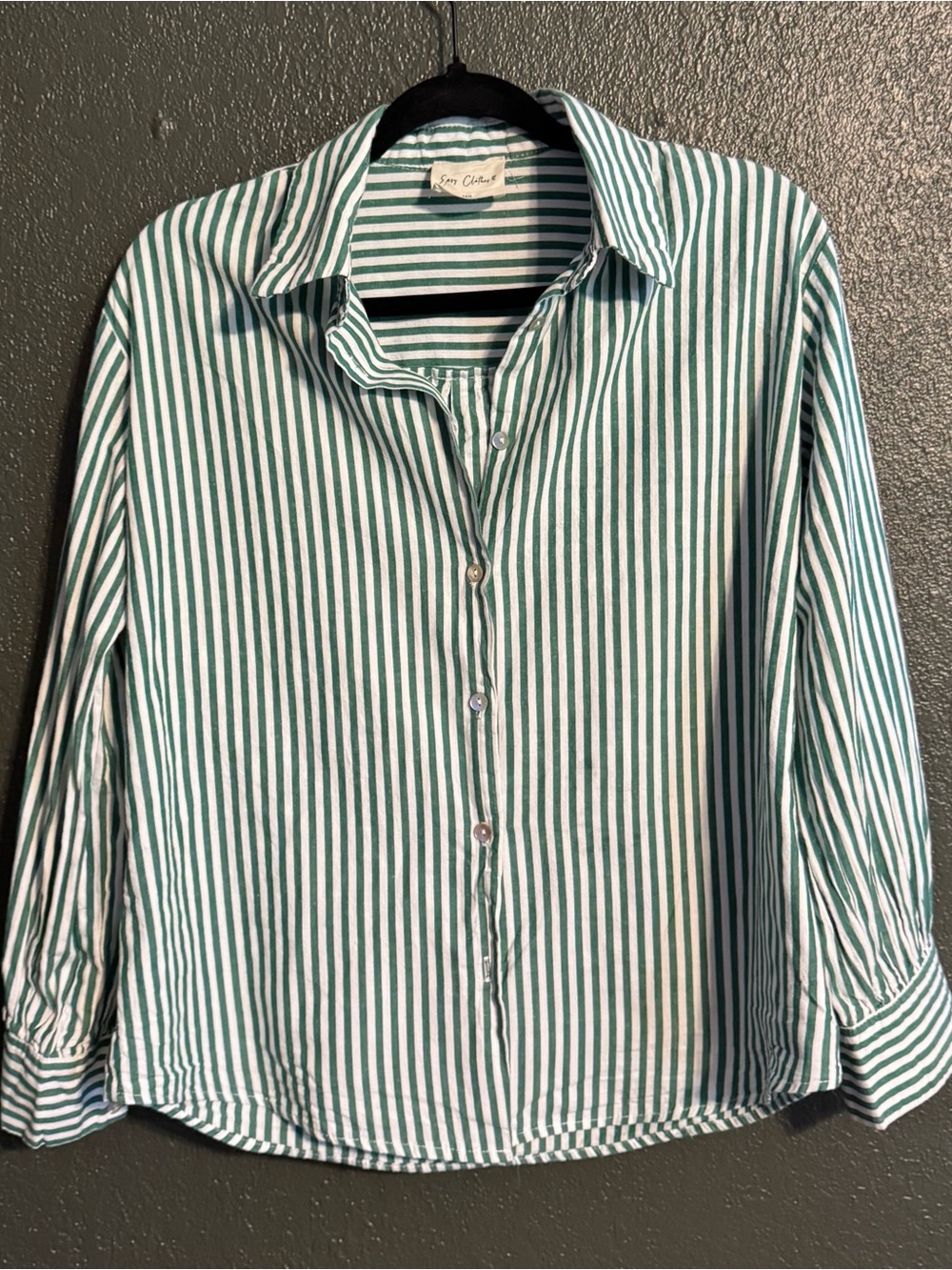 Easy Clothes Green White Striped Button Down Shirt M/L